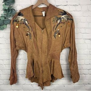 IFF Vintage Front Zip Long Sleeve Embellished Jacket size Large